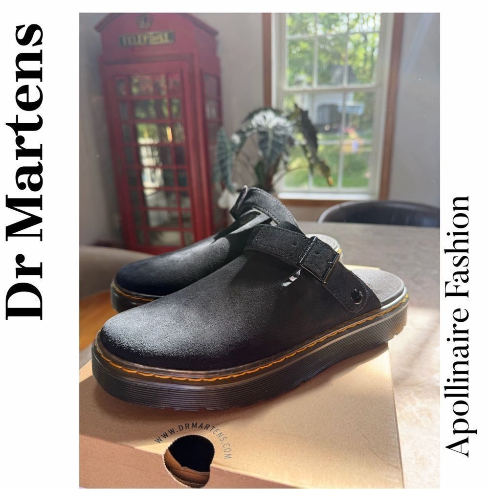 Dr Martens Carlson Black Suede Mules Ladies Size 10 NIB